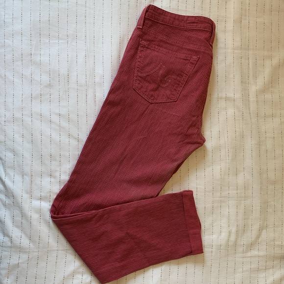 AG The Stilt OAK CUSTOM COLOR Raspberry Pinstripe Roll Hem Jeans - Picture 7 of 8